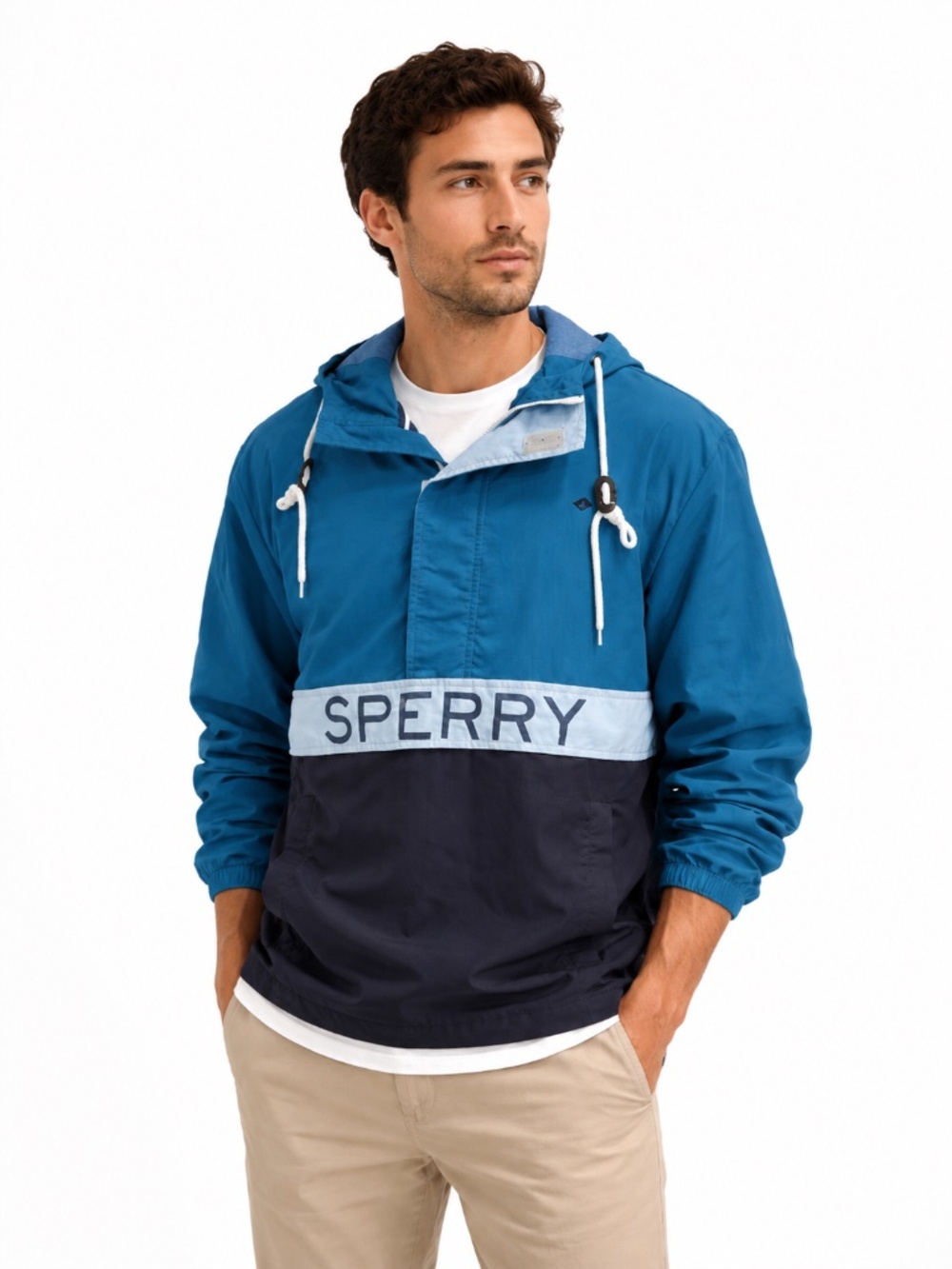 Sperry Colorblock Windbreaker Jacket Hooded Blue Nautical Preppy S